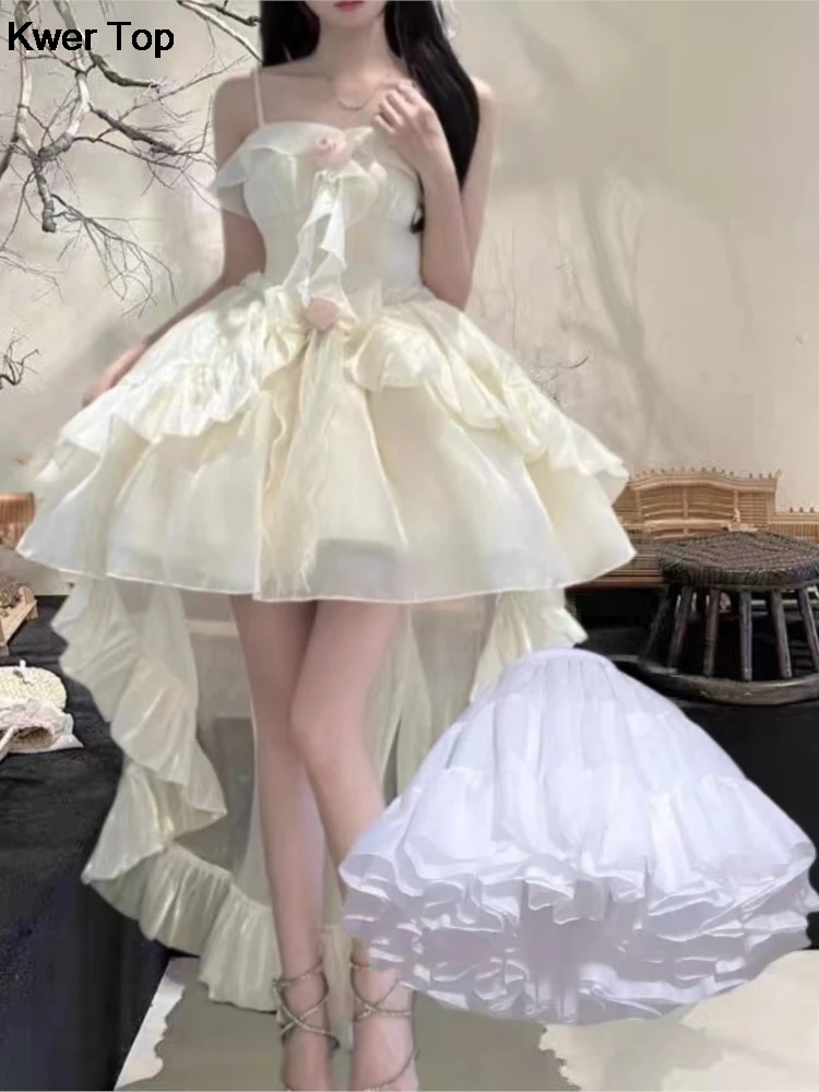 Fashion Elegant Birthday Lolita Party Dress With Underskirt Outfits Women French Ruffles Dancing Vestidos Summer Korean Clothes