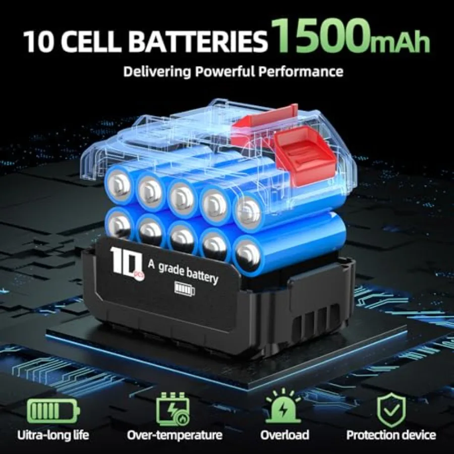 منفاخ أوراق شجر كهربائي لاسلكي مع محرك عالي السرعة 150000 دورة في الدقيقة لتنظيف الفناء والعناية بالعشب يتضمن 2 × 1.5 أمبير في الساعة