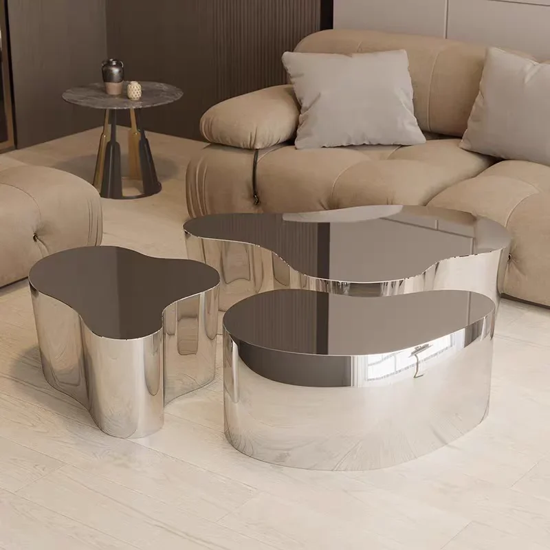 

Light luxury high-end stainless steel fashion creative model room display coffee table living room designer coffee shop table