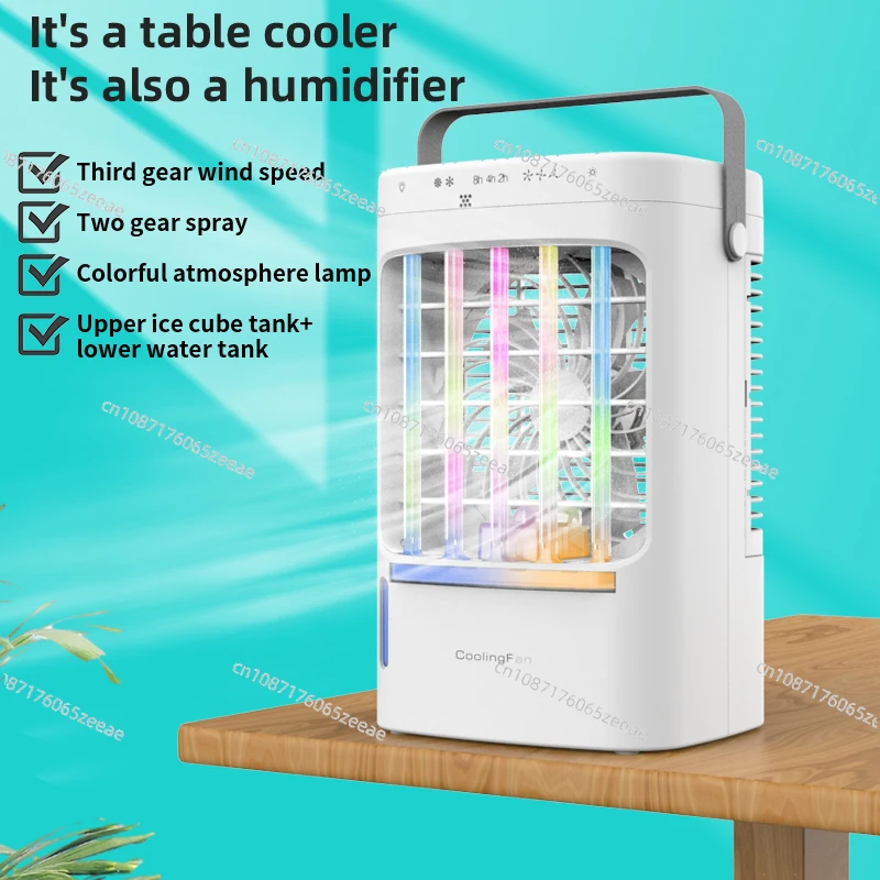 New Design Portable Air Conditioner USB Desktop Air Cooler Air Conditioner Humidifier Cooling Fan with Colorful Atmosphere Lamp