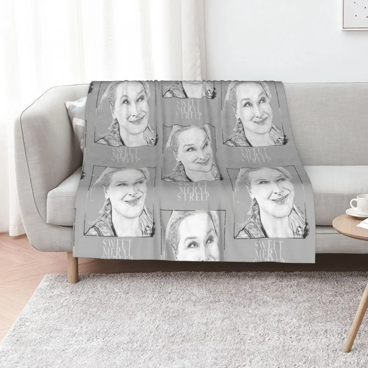 Sweet Meryl Streep framed, popart black and white - digital handmade by Iona Art Digital Throw Blanket Thin Hairys Blankets