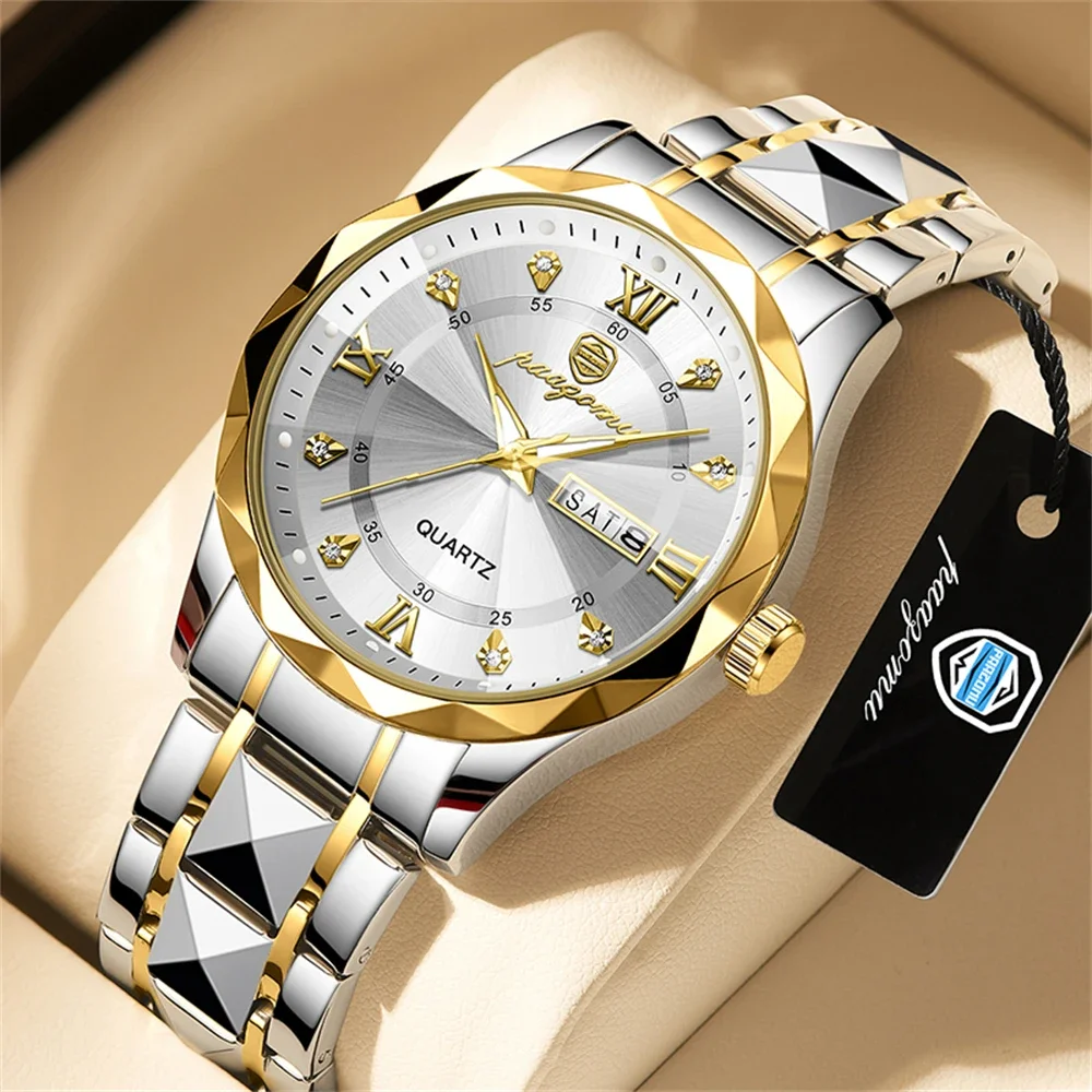 2024 Mens Sports Watches for Men Luxury Stainless Steel Quartz Wrist Watch Calendar Luminous Clock Man Business Casual Watch