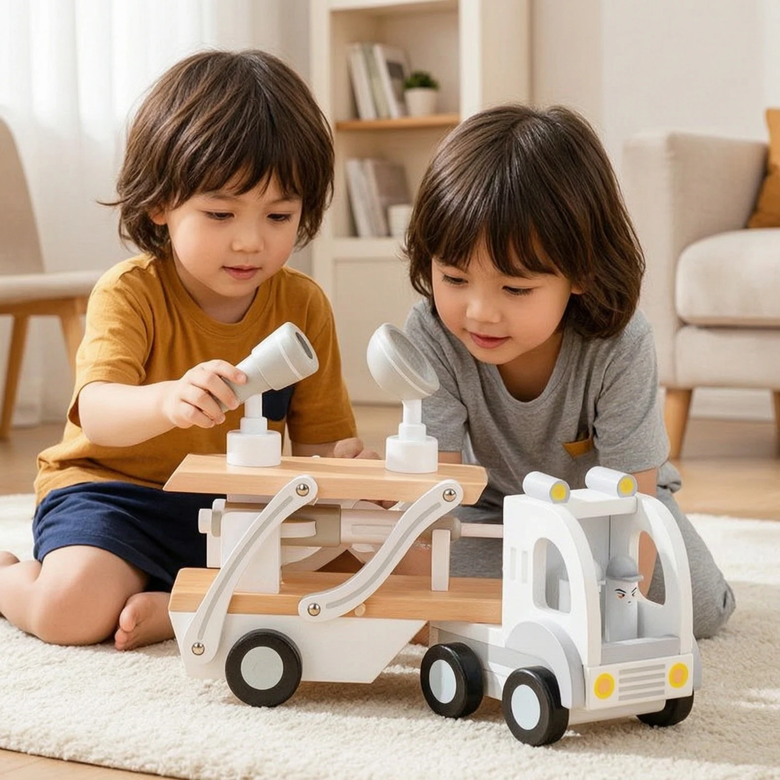 木製おもちゃのトラック-二層式航空輸送トラック-教育用スクリーン付き-子供、プレイルーム、保育園向け