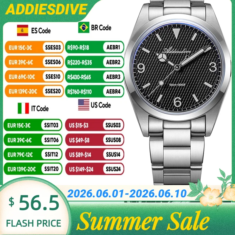 ADDIESDIVE 10Bar Waterproof C3/BGW9 Super Luminous Quartz Watch Bubble Mirror Glass Stainless Steel Women's Fashion Quartz Watch