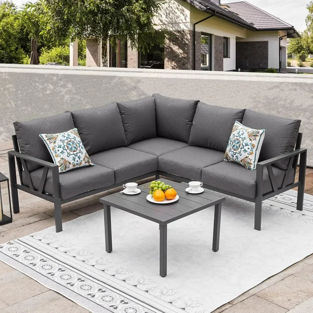 6Pieces Outdoor Couch Sectional,L Shaped Patio Sofa,Metal Patio Couch Sectional with Side Table,Outdoor Seating Conversation Set