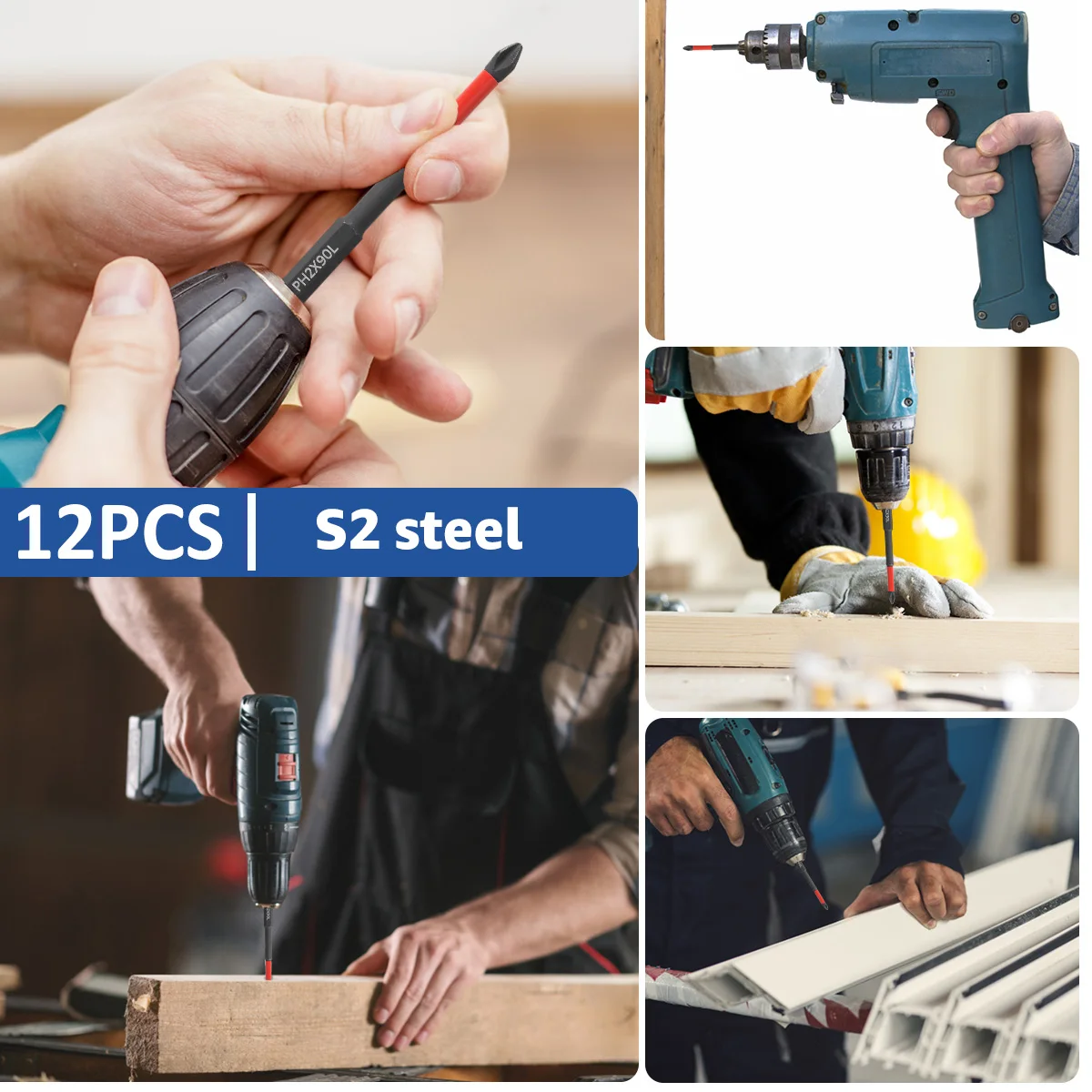 10/12Pcs Magnetic Screwdriver Bit Set S2 Steel 1/4inch Shank Electric Screwdriver Bits Cross Head Impact Screw Driver Bit