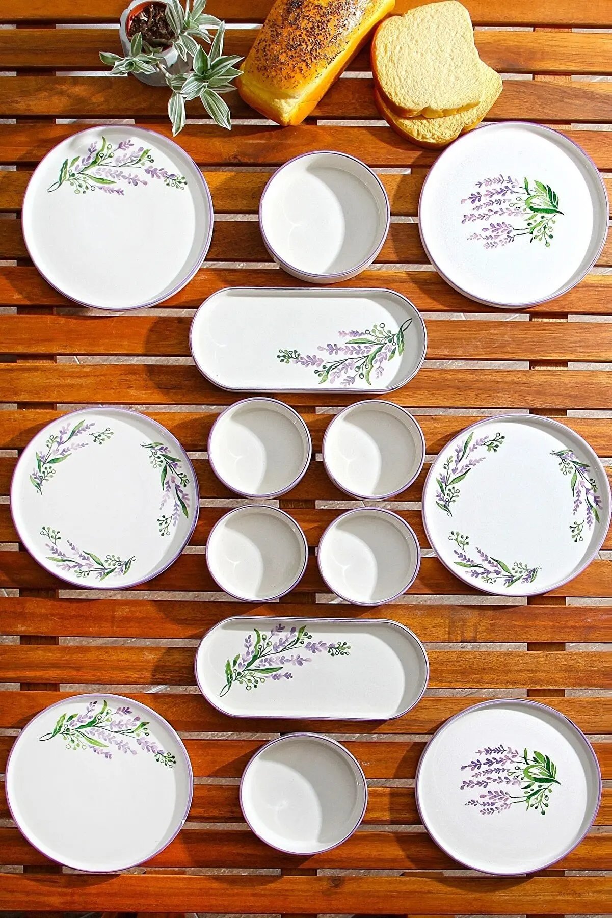 14 Pieces 6 Person Ceramic Lilac Lavender Breakfast Set Luxury Breakfast Serving Plate Set k Dinner Plate Cutlery