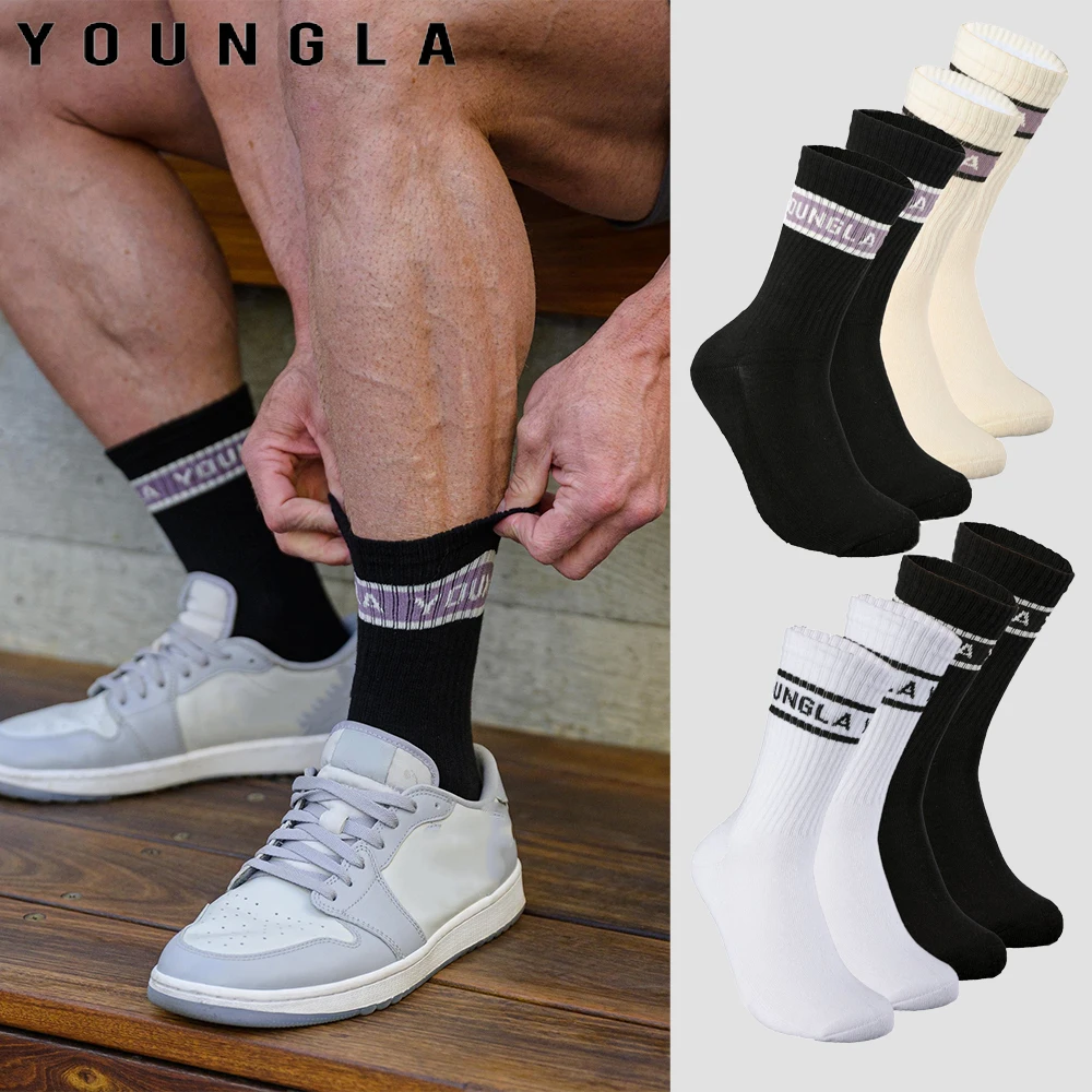 YoungLA Stockings High Top Socks 4-Pack unisex fitness workout sports Gym socks soft comfortable breathable Fashion street style