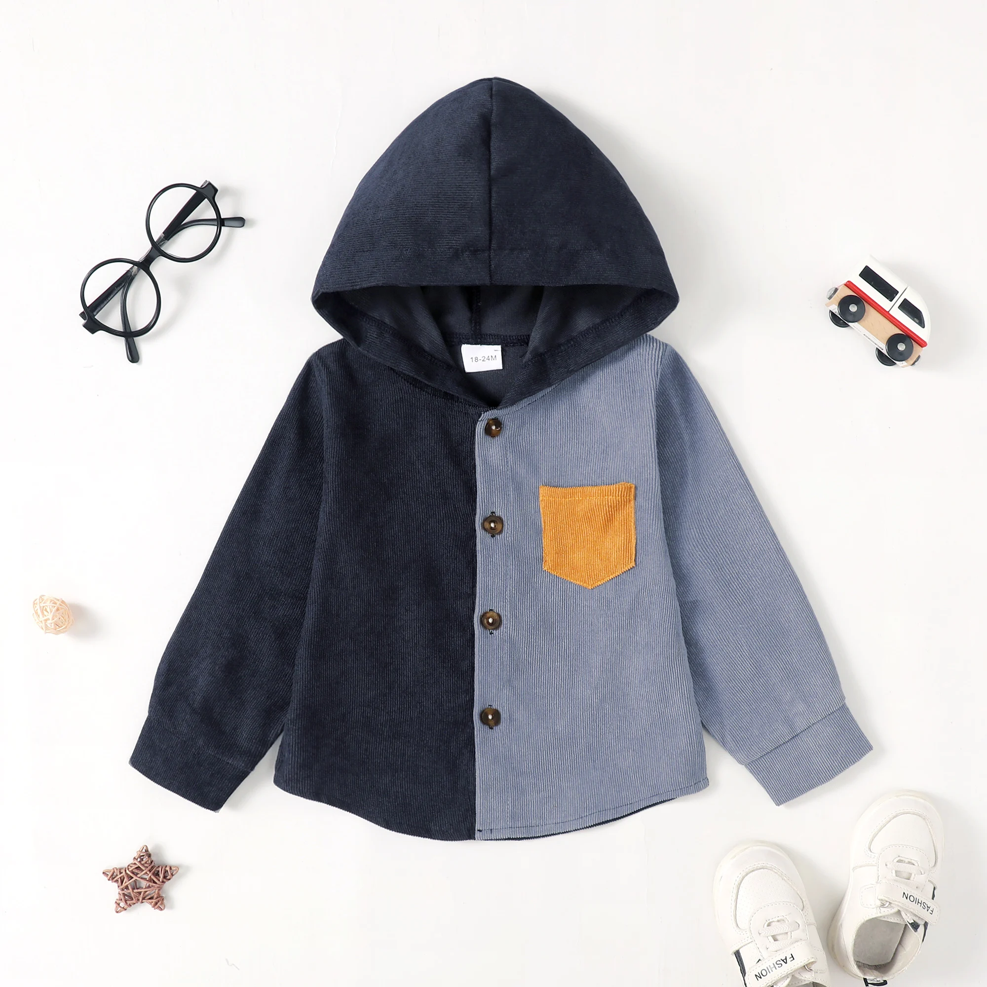 Baby Boy Clothing Color Matching Pocket Hooded Shirt  Comfy Long Sleeve Top Toddler Baby Boy For Spring Fall Winter As Gift