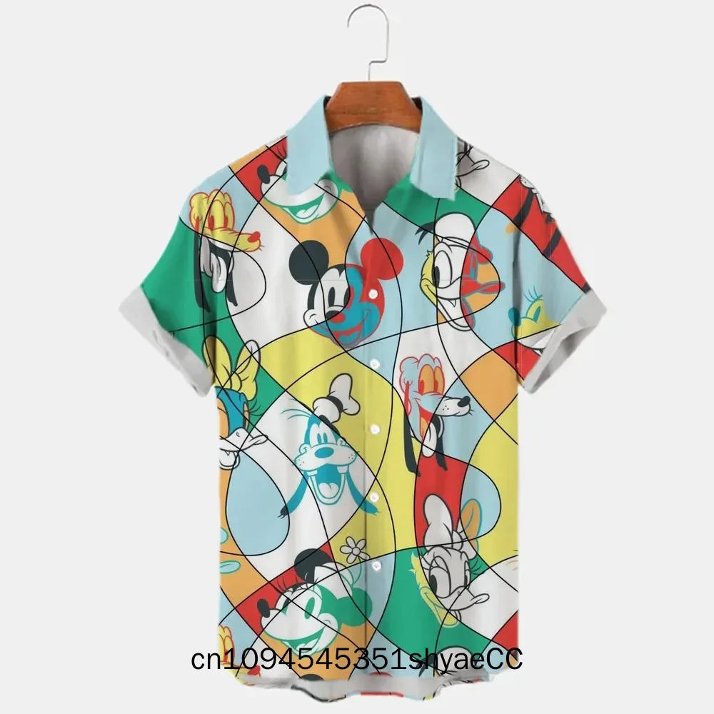 Miniso Brand New 3d Shirts Mens Disney Mickey Mouse Street Tops Cute Cartoon 3d Printed Shirts Mens Casual Fashion Shirts 2024