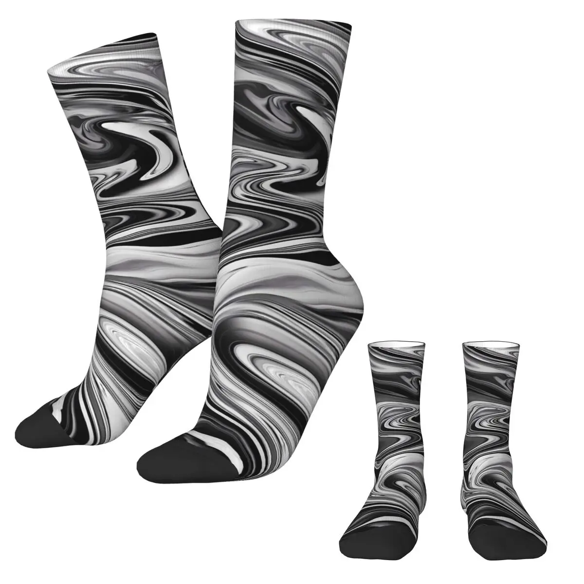 Elegant Marble Socks Black White Liquid Fashion Stockings Autumn Non-Slip Women Socks Comfortable Graphic Running Socks