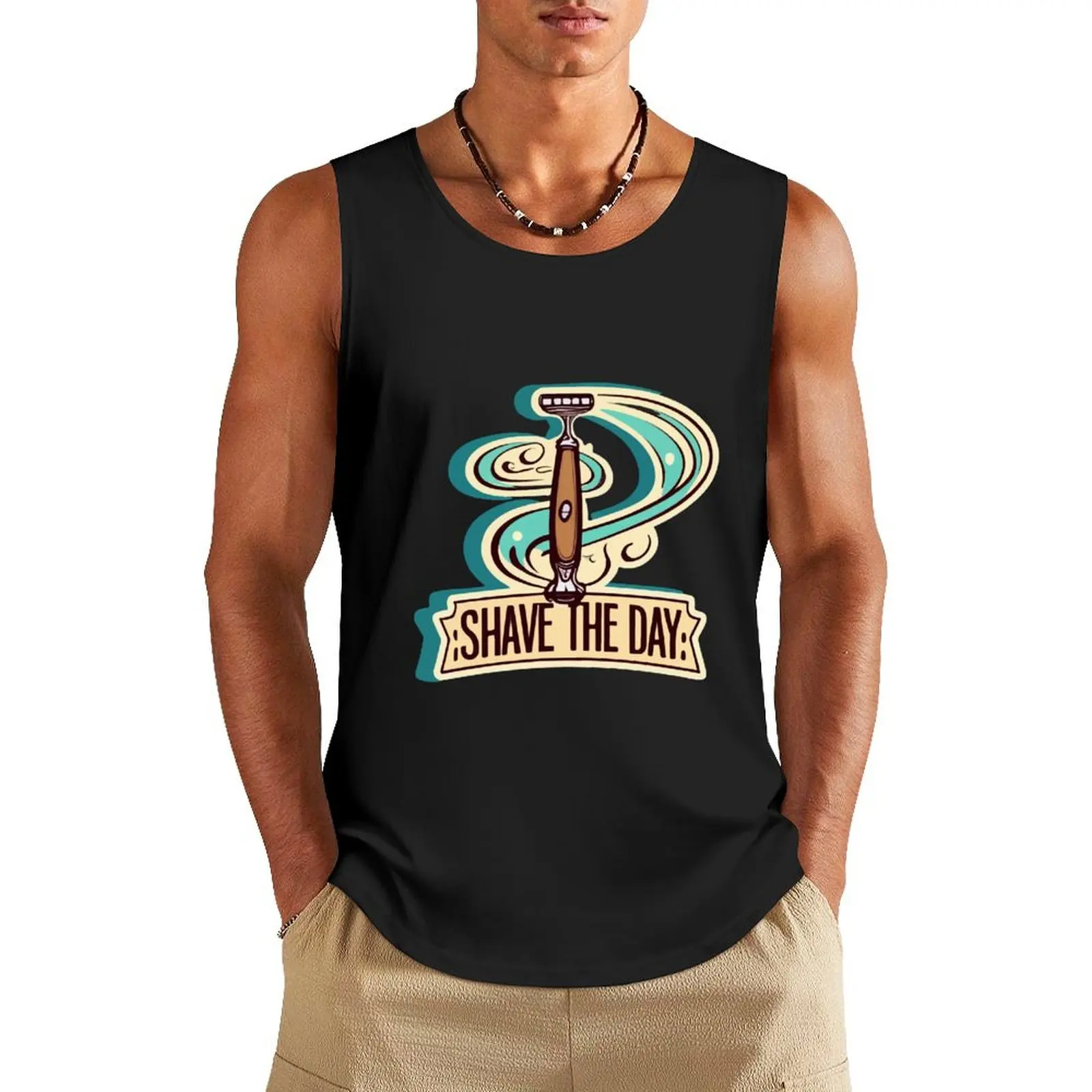 Vintage 'Shave the Day' Barber's Razor Design Tank Top Men's sleeveless sports vest clothing men summer clothes for men