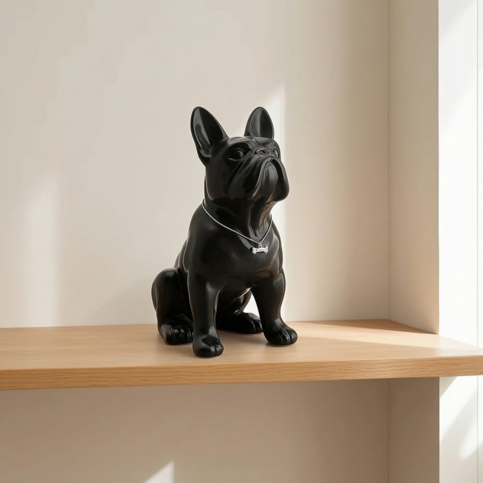 French Bulldog Figurine Polished French Bulldog Statue Dog Statue with Necklace Collectible Dog Figurine Art for Frenchie Owners