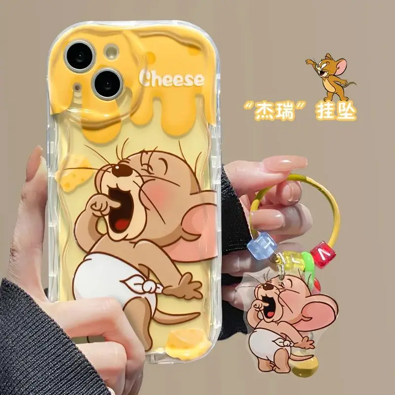 Cute cheese Yawn Jerry Cartoon 3D Wave Case For iPhone 15 14 13 12 11 Pro Max Mini X XR XSMAX 8 7 6S Plus Soft Silicone Cover