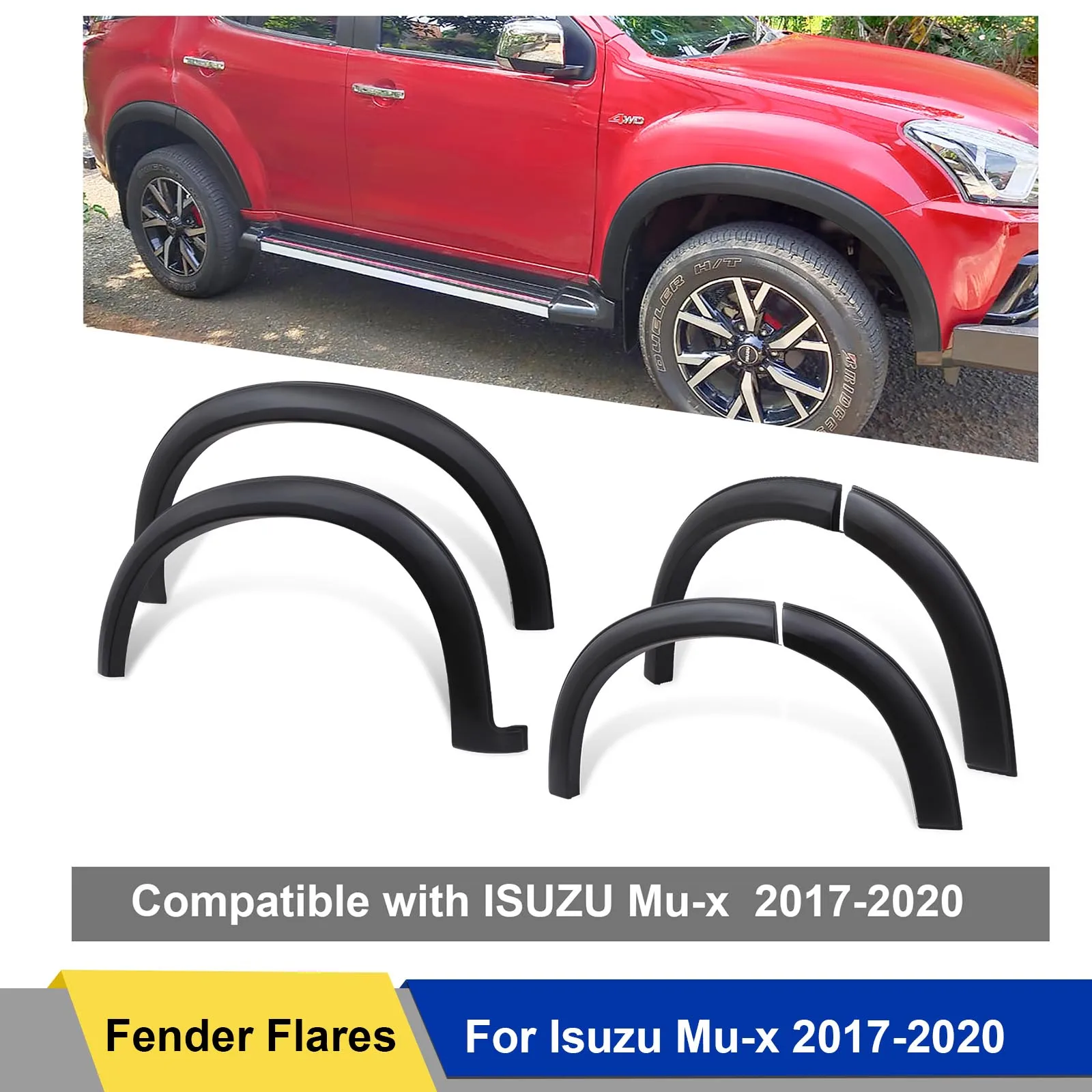 Slim Fender Flares Wheel Arch Protecor for Isuzu Mu-x 2017 2018 2019 2020 Matte Balck Mudguards 6pcs/set Suv Car accessories