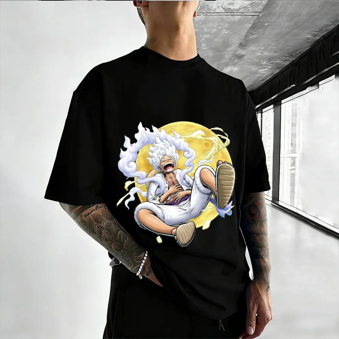 

Летняя распродажа 2026: Мужская футболка One Piece Luffy Gear Sun God Nika с аниме-принтом, повседневная, свободного кроя, с коротким рукавом, в уличном стиле