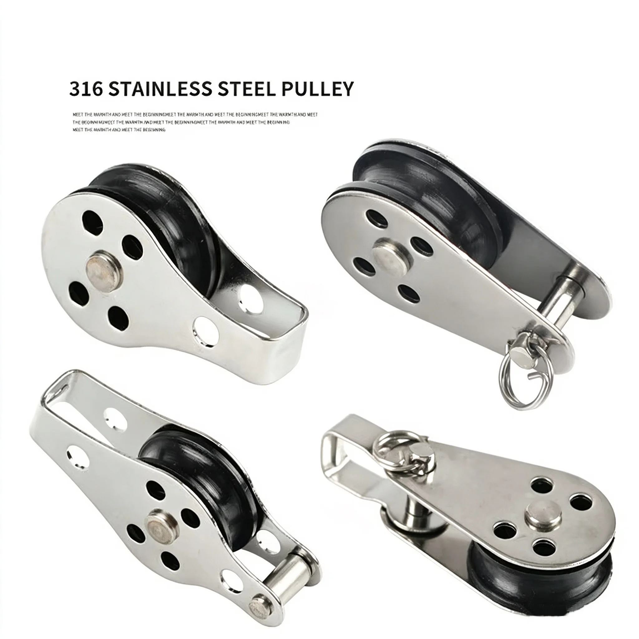 4 Pieces Marine 316 Stainless Steel High Load Sailboat Plain Bearing Sheave Block Nylon Single Pulley Swivel Shackle Rope Runner
