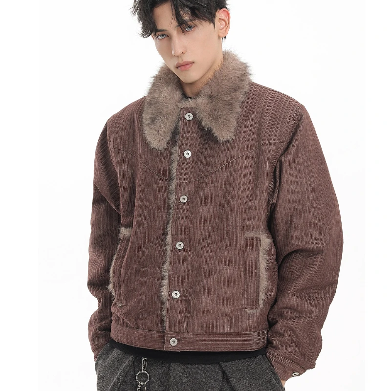 Men's 2025 Winter New American Style High-End Striped Parkas Retro Loose Warm Parkas Male Handsome Long Sleeve Solid Color Coats