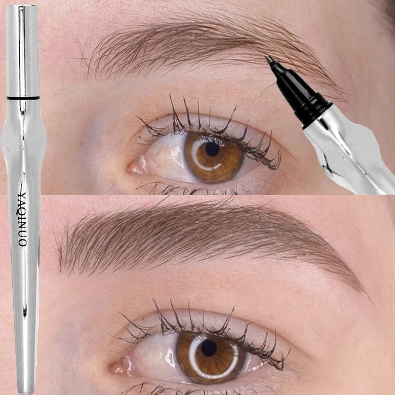 Waterdichte 2 Vork Tip Wenkbrauw Potlood Omtrek Schaduw Liggende Zijderupsen Eyeliner Blijvende Niet-Veeg Kleurvast Vloeibaar Wenkbrauwpotlood