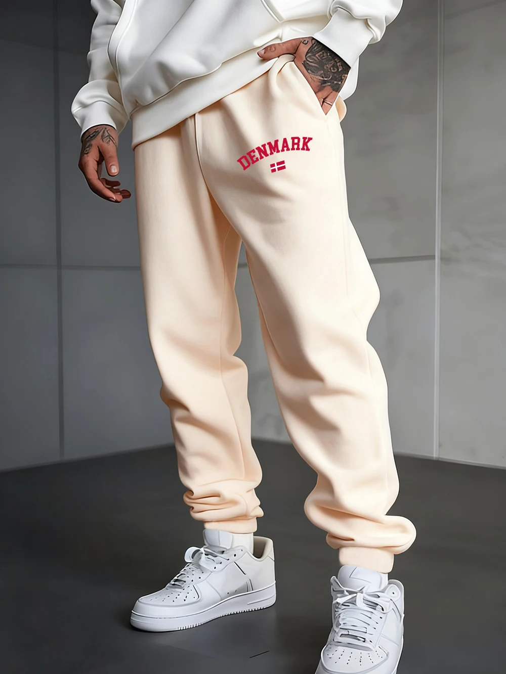 

Denmark Text With Flag Printed Sweatpants Mens Basics Jogger Pants Pocket Warm Fleece Trousers Autumn Winter Men'S Sportswear