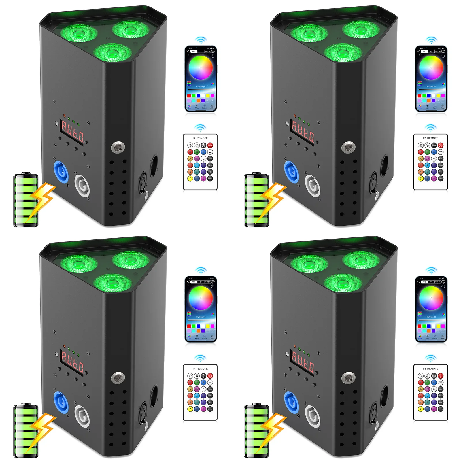 U'King 4PCS 3x20W LED Par Light RGBWA + UV 6IN1 Batteria incorporata Luce da palco Wireless DMX APP Controllo per la festa nuziale Illumina