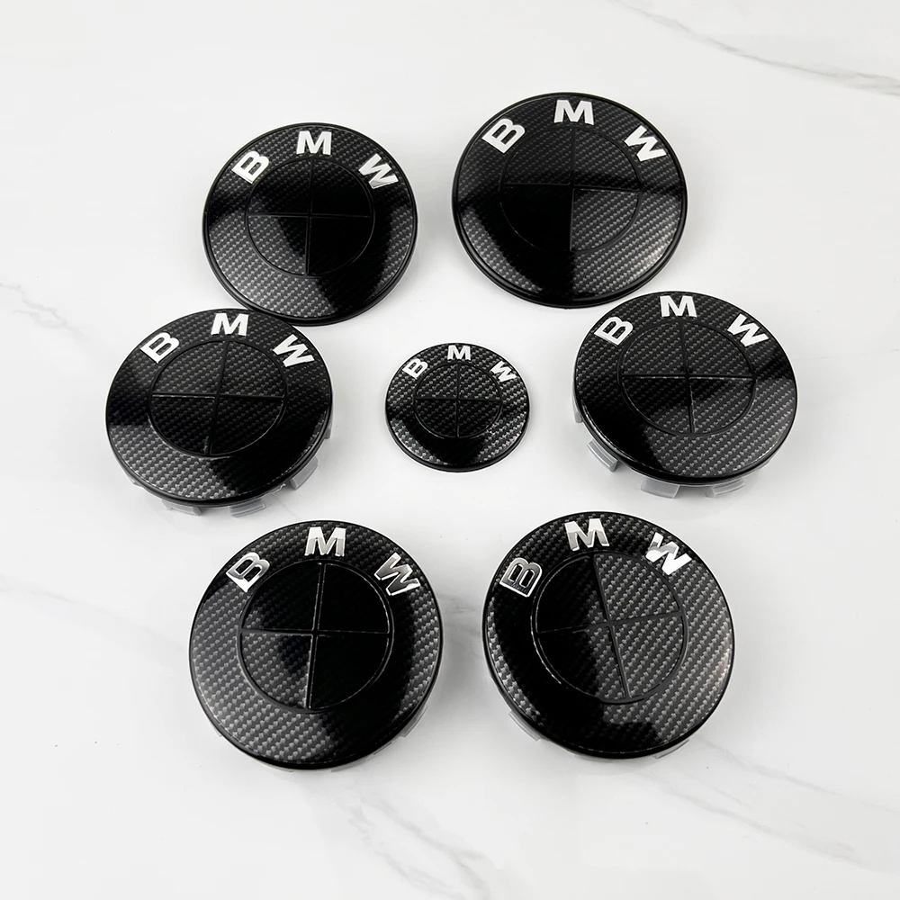 7Pcs Car Wheel Center Caps Fiber Black Car Hood Front Rear Trunk Emblem For BMW F20 E36 E46 X6 M4 E60 E93 E87 G01 G20 X3 X5 F30 - view 5