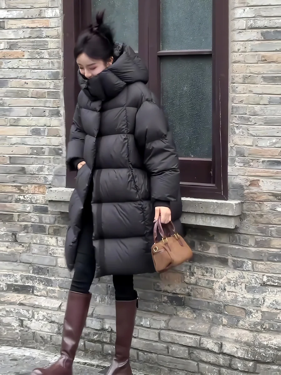 Cappotto da donna con cappuccio Bla Puffer Jaet Thi caldo lungo sciolto invernale New Sle 2025 Pendolarismo Sle bianco Du down