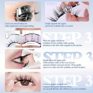 Falsche Wimpern Magnetische Wimpern Kleberfreie Wimpern ohne Klebstoff 1 Paar mit 1 Wimpernapplikator Federartige Falsche Wimpern Natürlich – Detail 3