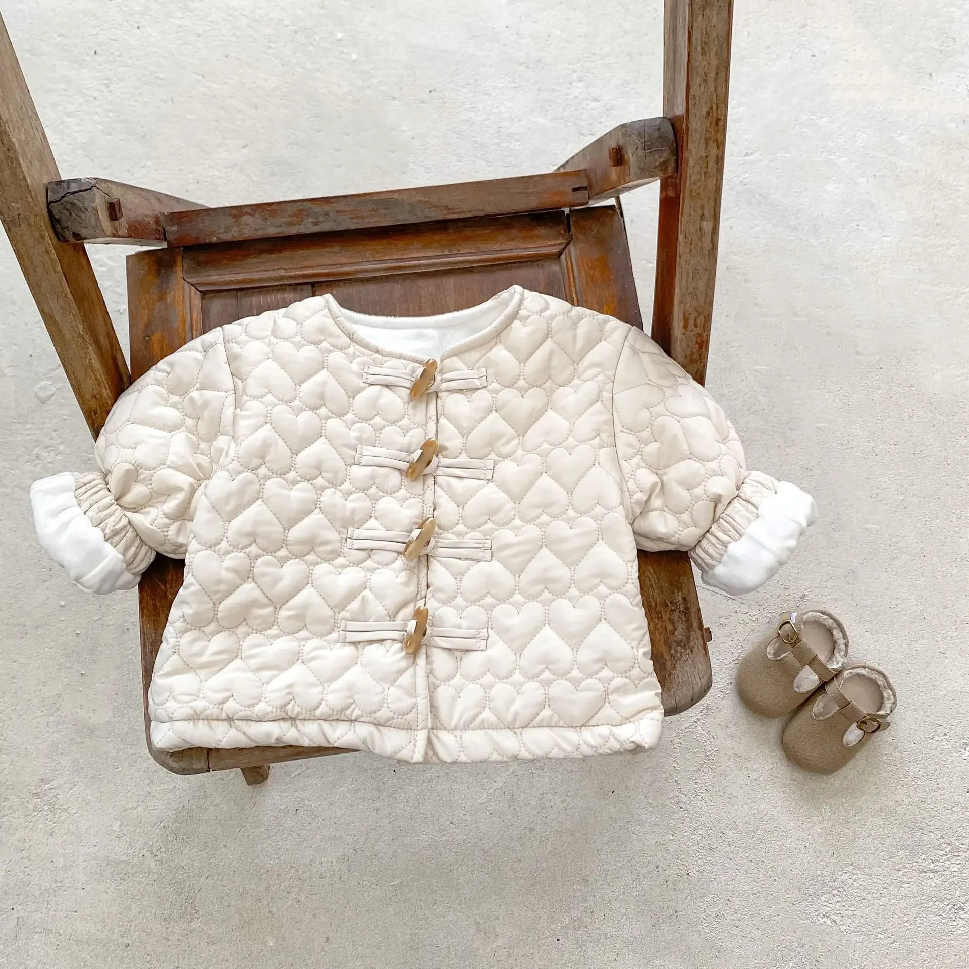 Baby Parkas Winter 2024 Baby Boys and Girls Warm Coat Pressed Cotton Plus Fleece Going Out Clothing Collarless Cardigan