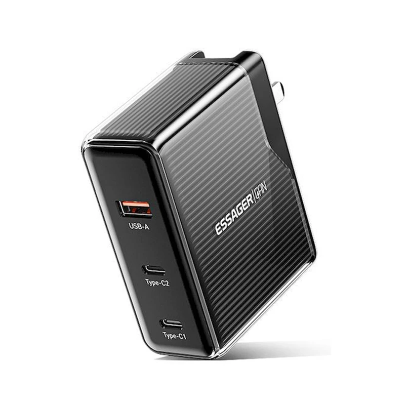 Essager 100W GAN USB Type C ที่ชาร์จแบบตั้งโต๊ะชาร์จเร็วที่ชาร์จแบบหลายพอร์ต ABS + PC สำหรับโทรศัพท์ iPhone Xiaomi ปลั๊กแบบ US