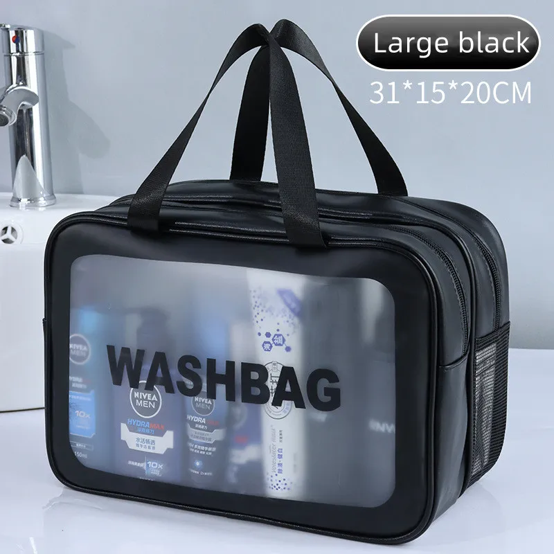 Dry-wet separation double transparent PU makeup bag portable washing bag cosmetic storage bag travel fitness swimming essentials