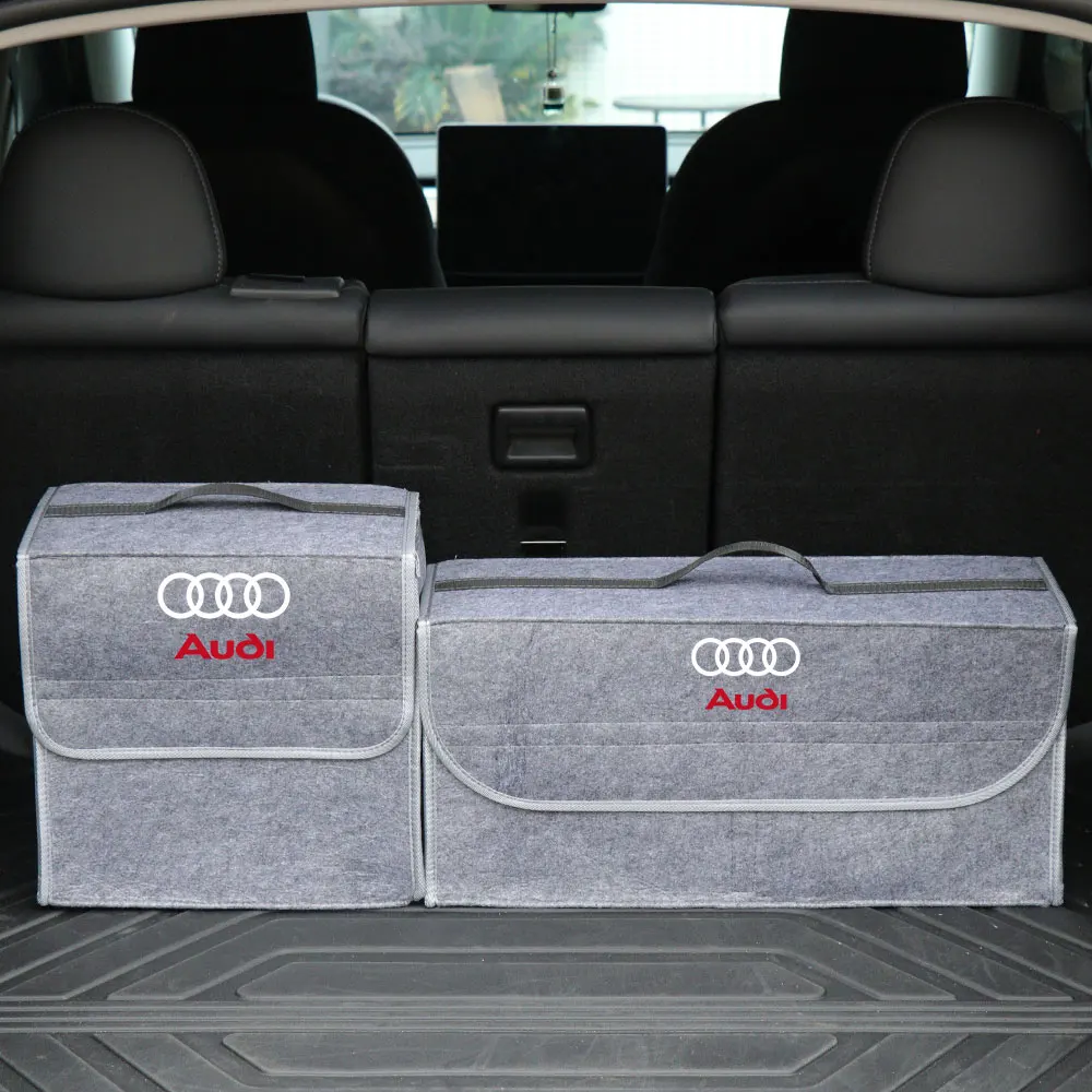 Image of Große Kofferraum-Aufbewahrungsbox mit Auto-Emblem, Multifunktions-Werkzeug-Organizer-Tasche, Zubehör für AUDI SLINE QUATTRO A3 A1 A8 RS4 TTRS