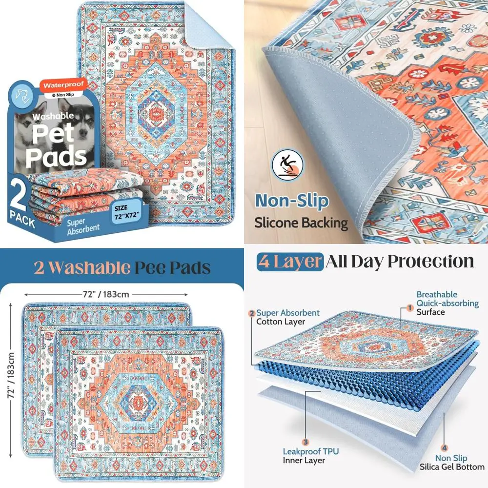 

Набор из 2 моющихся пеленок для дрессировки собак 72x72, водонепроницаемые, впитывающие, нескользящие, для приучения к туалету, зоотовары - оранжевые/разные цвета