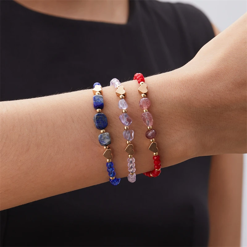 Pulsera con colgante de corazón de amor de piedra Natural para mujer, pulsera ajustable trenzada hecha a mano a la moda, regalo de joyería de curación energética