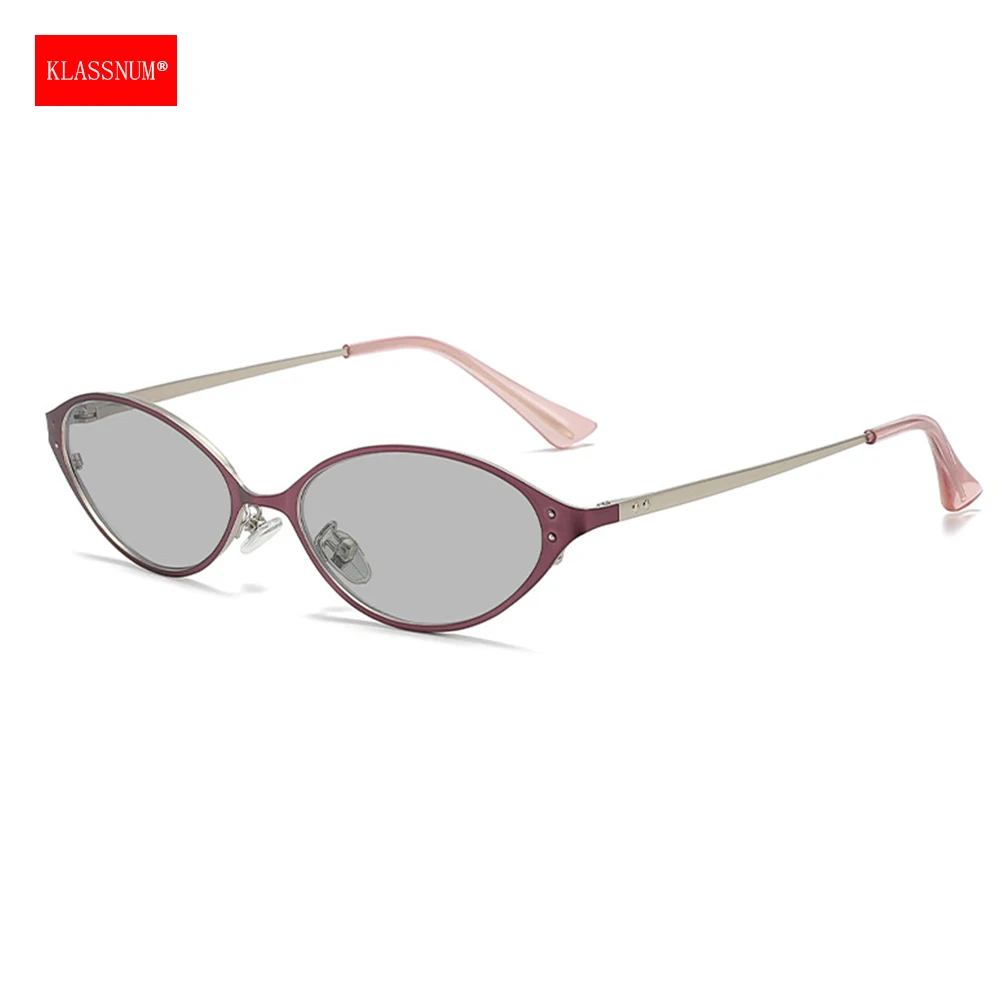 KLASSNUM New Metal Y2K Sunglasses Women Purple Pink Frame Anti UV400 PC Lens Sun Glasses Fashion Sun Shades Men Punk Eyepiece