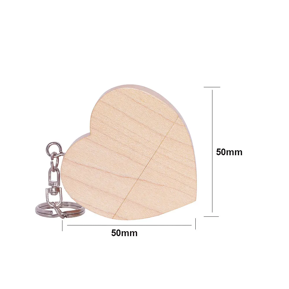 30 Uds. Logotipo gratis corazón USB 2,0 unidad Flash 64G llavero de madera regalo de boda unidad de bolígrafo 32G memoria Stick U disco regalo creativo