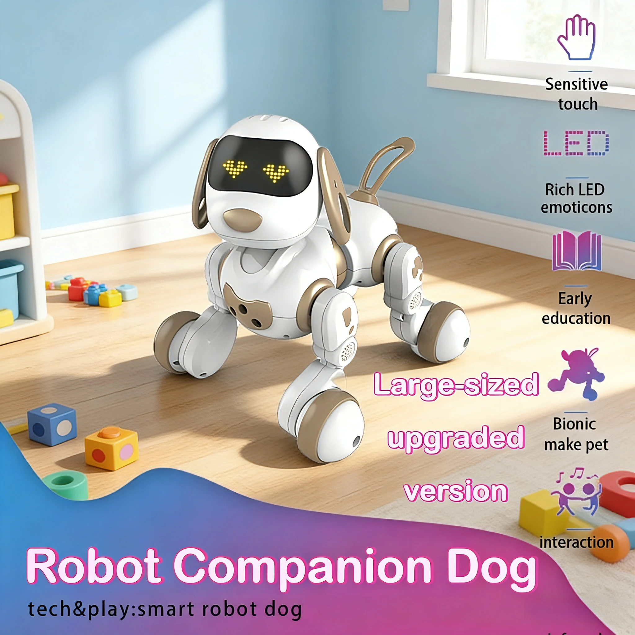 Op afstand bestuurbare elektronische robothond, schattig en vaardig in uitvoerende stunts, met stemopdrachten, tastbaar muzieklied.
