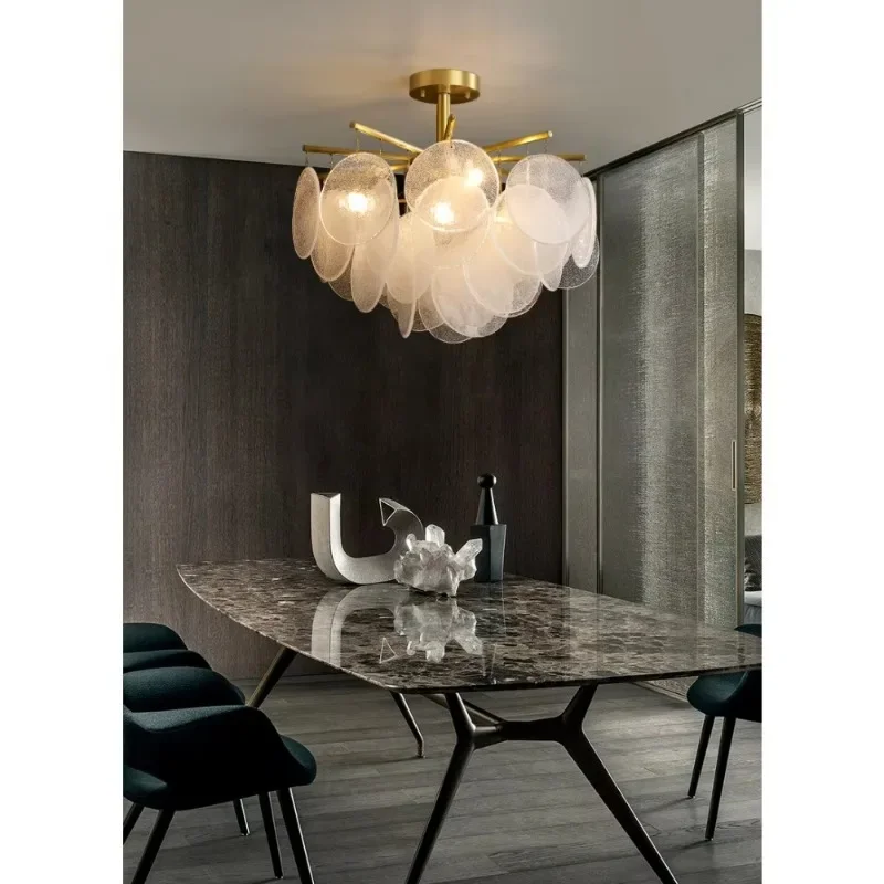 French Style Modern Simple Creative All-Copper All-Crystal Glass Ceiling Living Room Bedroom Study Chandelier Lamps