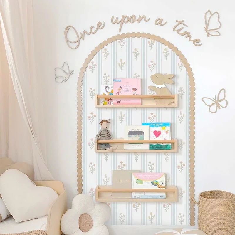 Butterflies Wooden Sign Boho Nursery Decor Kids Room Wall Art Girls Wall Decore Wooden Frame Scalloped Arch Trim 90X150 Cm