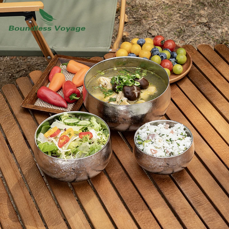 

Boundless Voyage Titanium Camping Bowl Double Walled 380ml/1000ml/2000ml Lightweight Reusable Tableware for Outdoor Hiking Home