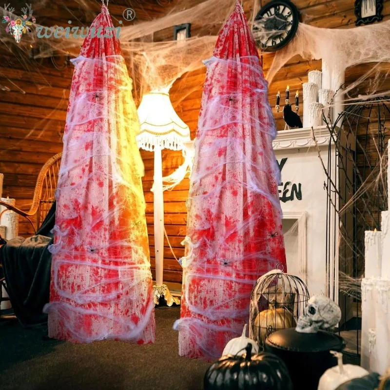 Halloween Accessories Horror Bloody Gauze Sack with Inflatable Dummy Prop Scary Blood‑Splattered Decoration for Haunted House