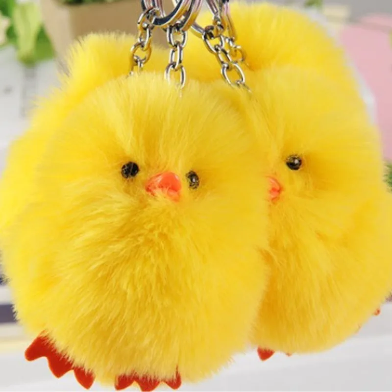 1 unidad de lindo Animal de dibujos animados de piel de visón Mini pato amarillo muñeco de peluche teléfono móvil mochila colgante llavero de piel juguete artesanal regalo para niños