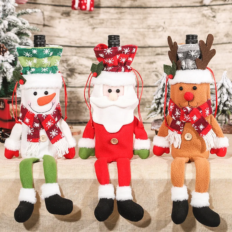 

3pcs/set, 3D Snowman Elk Elderly Christmas Cloth Knitted Wine Bottle Cover, For Holiday Scene Layout Christmas Home Table Decor