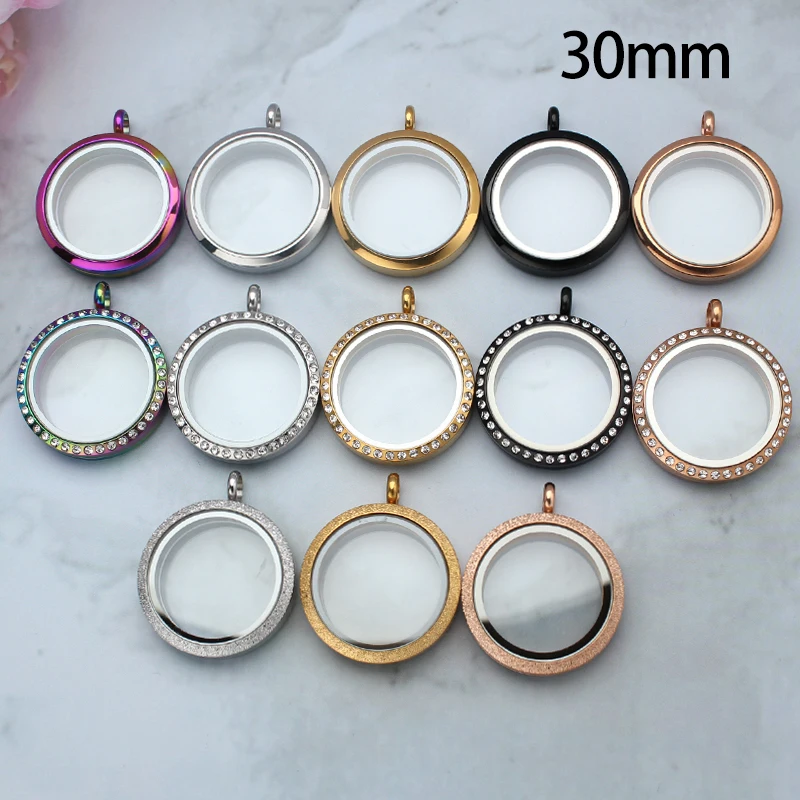 30mm 316L Stainless Steel Twist Screw Locket Pendant Floating Charms Locket Clear Glass Locket DIY Jewelry