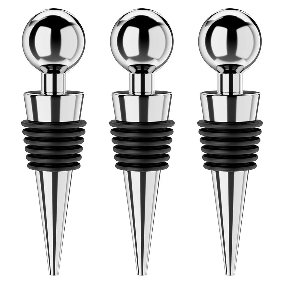 A890K 3-Pack Vacuum Wine Stoppers with Silicone, Leakproof and -Keeping, Suitable for Standard Wine Bottles (Silver) SUMMER
