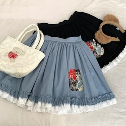 Cute Skirts Women Summer Elastic Waist Cat Pattern Mini Skirt for Sweet Girls Kawaii Clothes