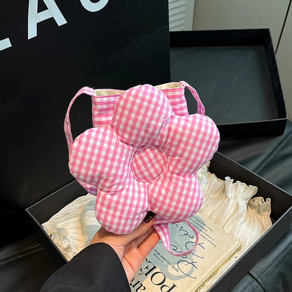

Fashion Plaids Flower Shoulder Bag Cute Cotton Padded Crossbody Bags for Women Funny Mini Phone Flap Women Bag NEW 2025 Tote