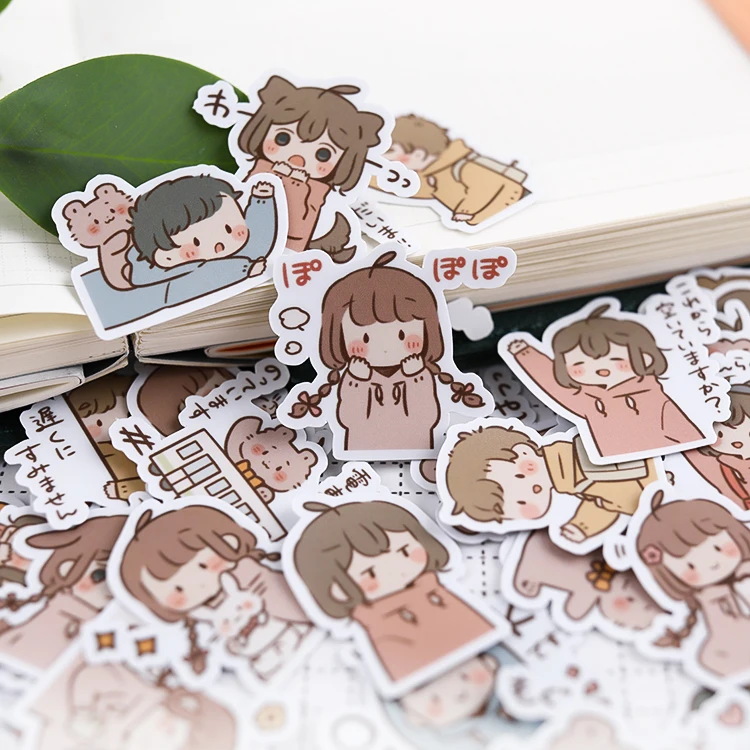 40pcs Sweet Little Couple 2 Hand Account Cartoon Sticker Hand Account Cute Diy Album Girl Heart Character Decoration Material