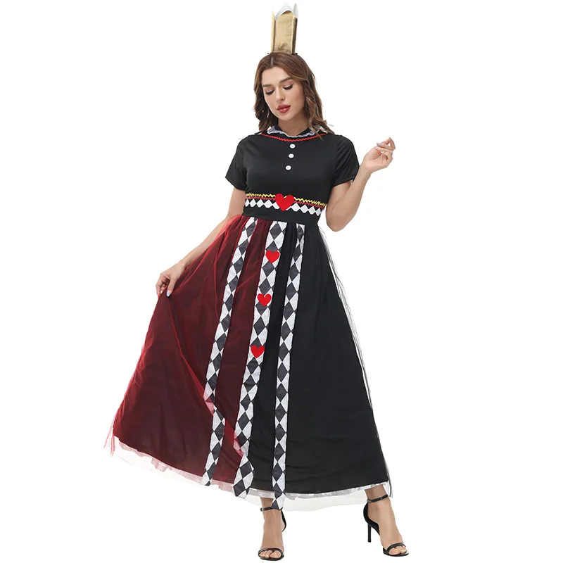 

Halloween Women Girls Poker Queen Costume Alice In Wonderland Red Queen Princess Purim Party Outfit Cosplay Fancy Dress