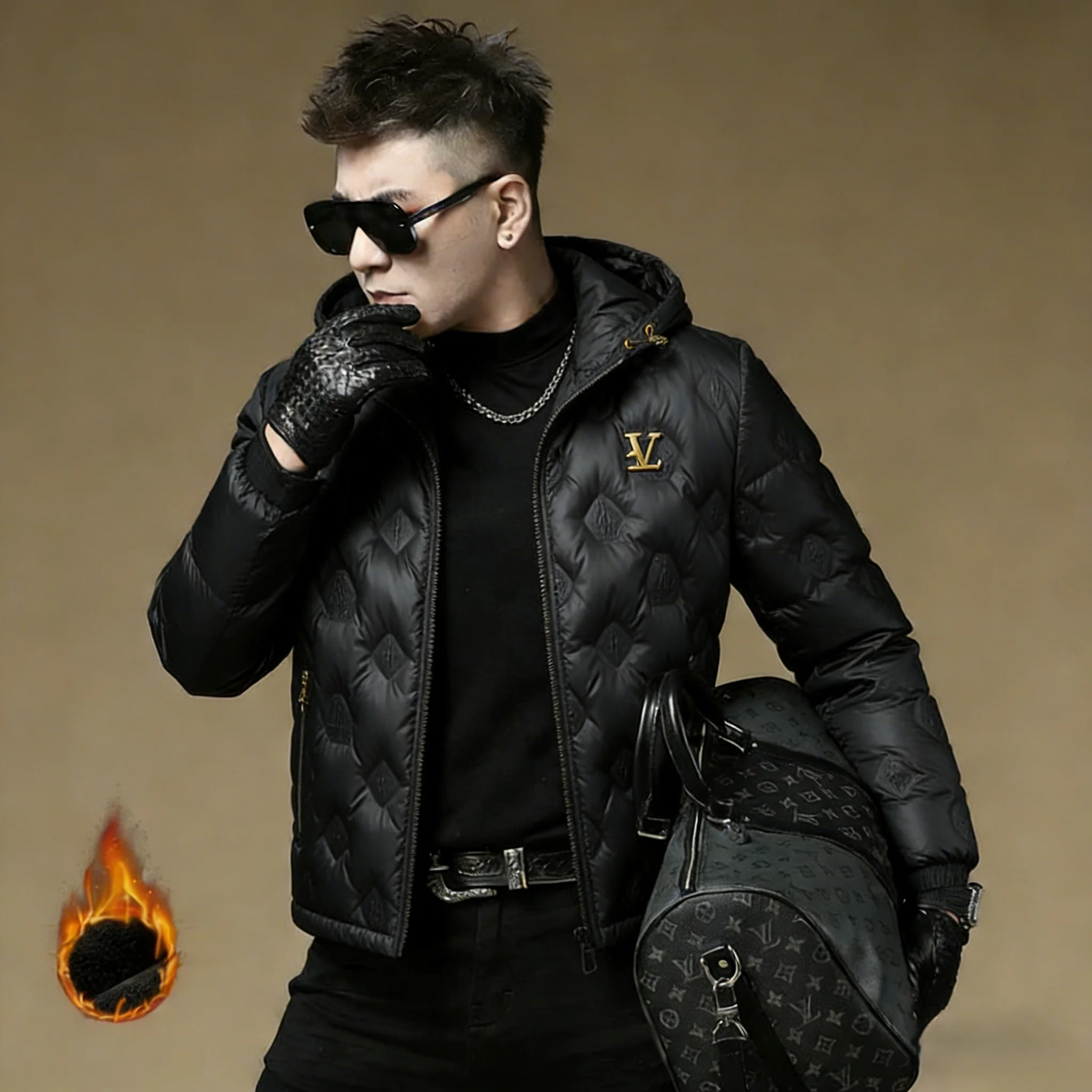 

Bla Stand Collar Men's down Jaet Faionable Urban Sle Warmth Outerwear Cold Resistance 80% down Filling